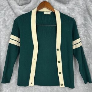 Vintage Swallow Classic Hunter Green Varsity Style Stripe Cardigan Sweater Retro